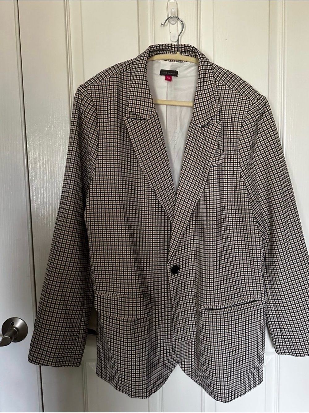 Vince Camuto Women’s XXL Plaid Oversized Blazer Jacket Black Beige